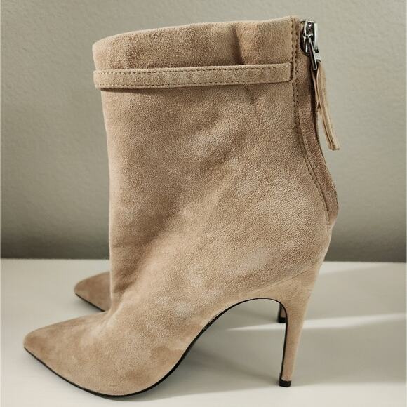 Reiss Ashton Pointed Toe Stiletto Heel Suede Ankle Booties Boots Biscuit Beige 5 - Picture 7 of 11